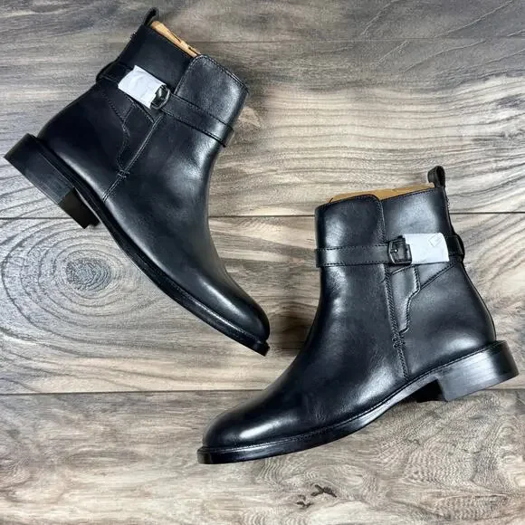 NIB Sam Edelman Nolynn 8M Black Leather Buckle Short Riding Ankle Boots Booties - Picture 3 of 12